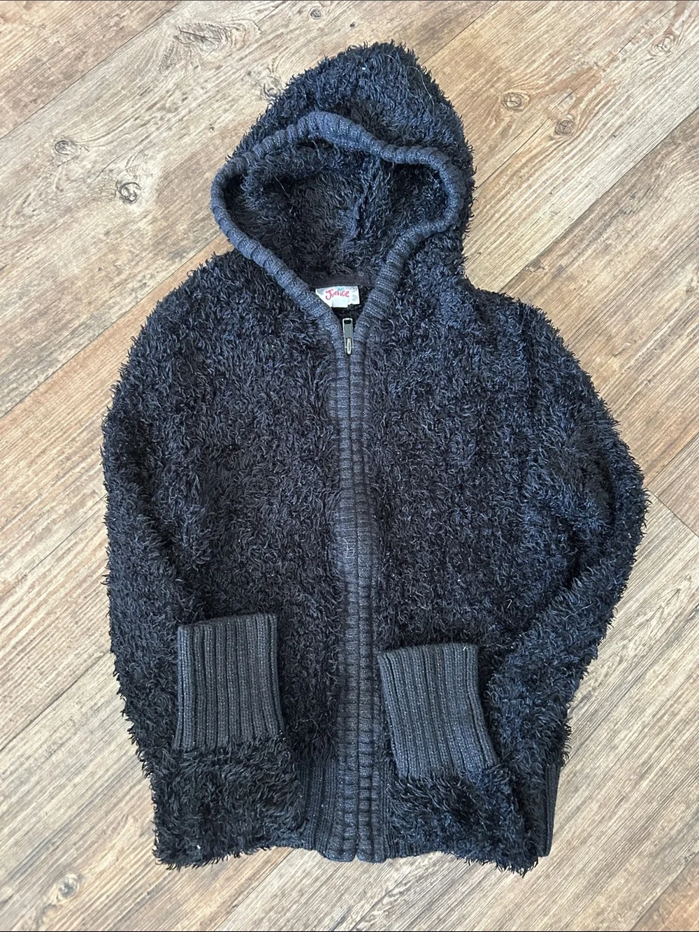 Kids Black Fuzzy Hooded Jacket